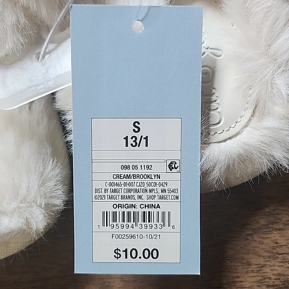 Cat & Jack Slippers, Cream/Brooklyn, Girls Size Small 13/1, New‎